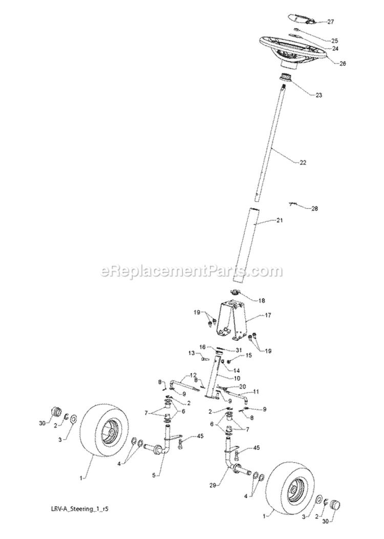 Steering Diagram and Parts List for WE261 2011-10 - 96022000702 Weed Eater Lawn Tractor